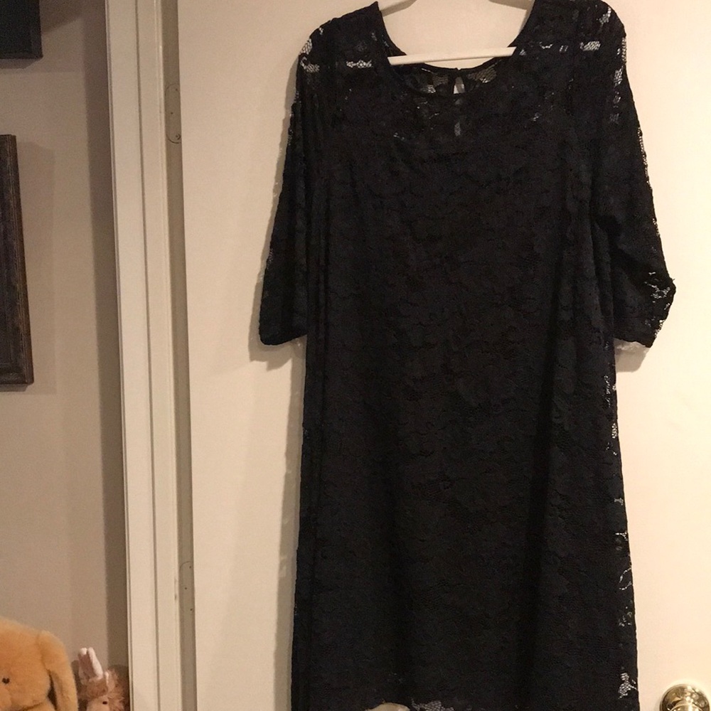 Lane Bryant sz 14/16 Black Lace 3/4 sleeve Swing Dress